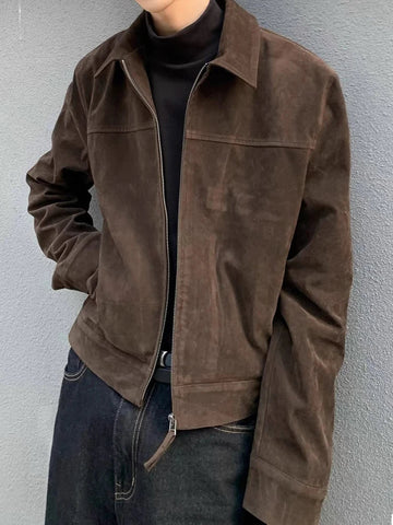 AIDASE  -  Fall Winter Casual Jacket Coats Men Vintage Turn-down Collar Zipper Jackets Fashion Mens Solid Color Short Coats Outerwear aidase-shop